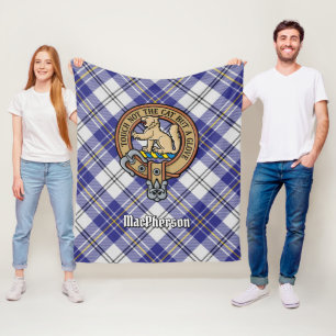 Clan MacPherson Wappen über Blue Dress Tartan Fleecedecke