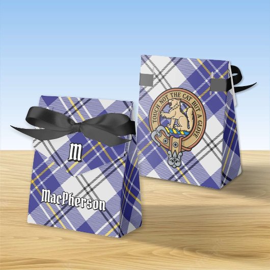 Clan MacPherson Wappen über Blue Dress Tartan Geschenkschachtel