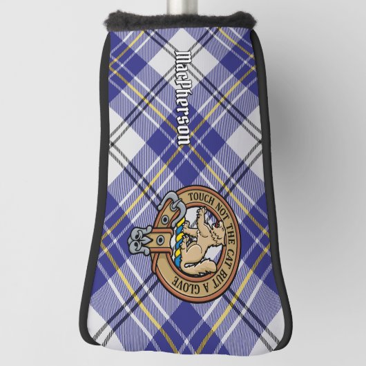 Clan MacPherson Wappen über Blue Dress Tartan Golf Headcover (Rotieren 90)