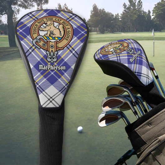 Clan MacPherson Wappen über Blue Dress Tartan Golf Headcover