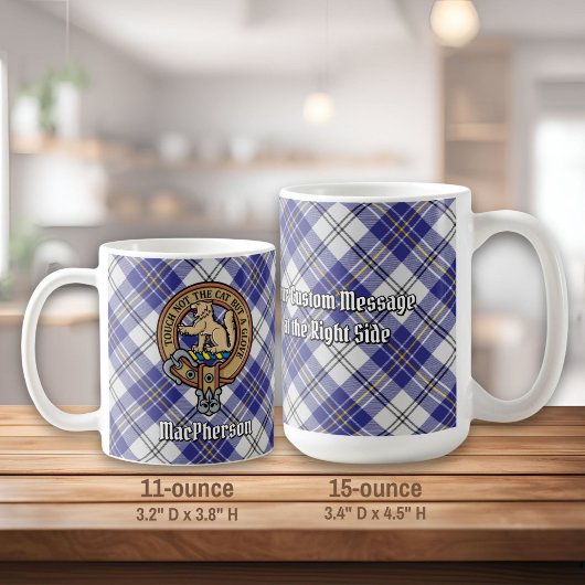 Clan MacPherson Wappen über Blue Dress Tartan Kaffeetasse