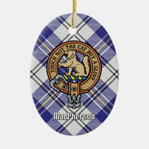 Clan MacPherson Wappen über Blue Dress Tartan Keramik Ornament