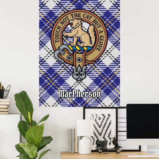 Clan MacPherson Wappen über Blue Dress Tartan Poster (Heimbüro)