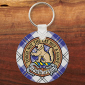 Clan MacPherson Wappen über Blue Dress Tartan Schlüsselanhänger (Vorderseite)
