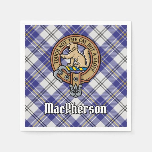 Clan MacPherson Wappen über Blue Dress Tartan Serviette (Vorderseite)