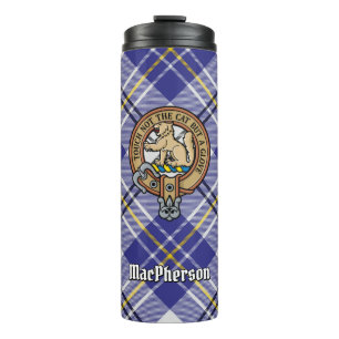 Clan MacPherson Wappen über Blue Dress Tartan Thermosbecher