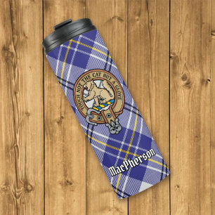 Clan MacPherson Wappen über Blue Dress Tartan Thermosbecher