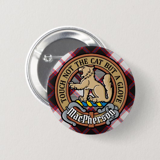 Clan MacPherson Wappen über die Jagd auf Tartan Button (Vorne & Hinten)