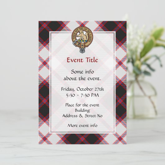 Clan MacPherson Wappen über die Jagd auf Tartan Einladung (Stehend Vorderseite)