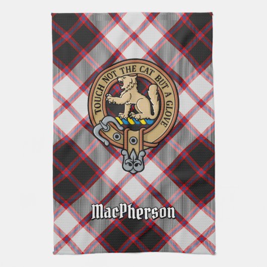 Clan MacPherson Wappen über die Jagd auf Tartan Geschirrtuch (Vertikal)