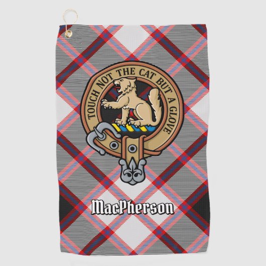Clan MacPherson Wappen über die Jagd auf Tartan Golfhandtuch (Vorderseite)