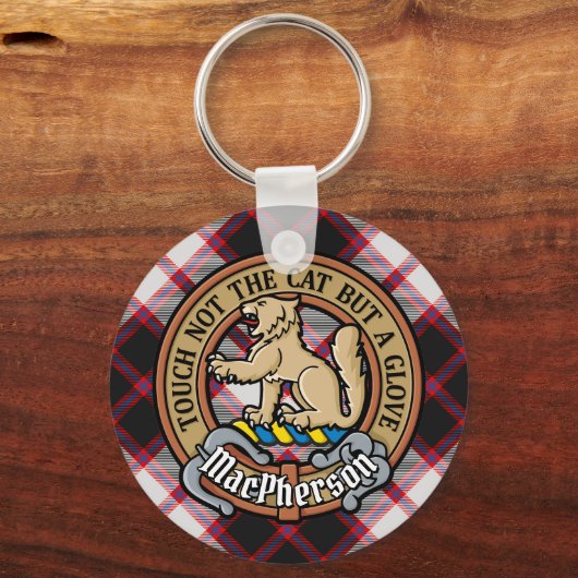 Clan MacPherson Wappen über die Jagd auf Tartan Schlüsselanhänger (Vorderseite)