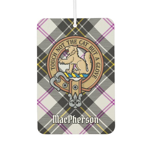 Clan MacPherson Wappen über Dress Tartan Autolufterfrischer (Vorderseite)