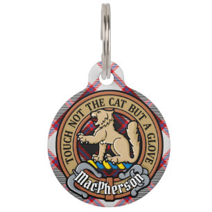 Clan MacPherson-Wappen über Jagdtartan Haustiermarke