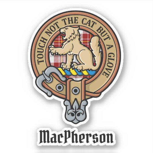 Clan MacPherson Wappen über Red Dress Tartan Aufkleber (Vorderseite)