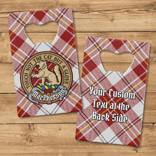 Clan MacPherson Wappen über Red Dress Tartan Geldbeutel Flaschenöffner