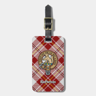 Clan MacPherson Wappen über Red Dress Tartan Gepäckanhänger