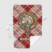 Clan MacPherson Wappen über Red Dress Tartan Golfhandtuch (Insitu)