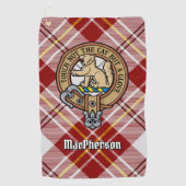 Clan MacPherson Wappen über Red Dress Tartan Golfhandtuch (Vorderseite)