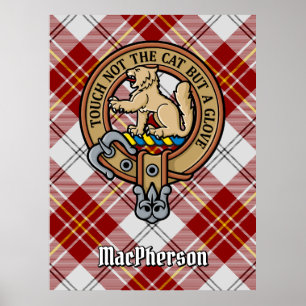 Clan MacPherson Wappen über Red Dress Tartan Poster