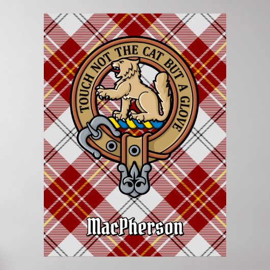 Clan MacPherson Wappen über Red Dress Tartan Poster (Vorne)