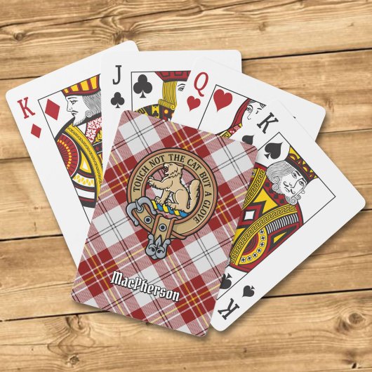 Clan MacPherson Wappen über Red Dress Tartan Spielkarten
