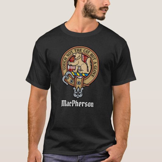 Clan MacPherson Wappen über Red Dress Tartan T-Shirt (Vorderseite)