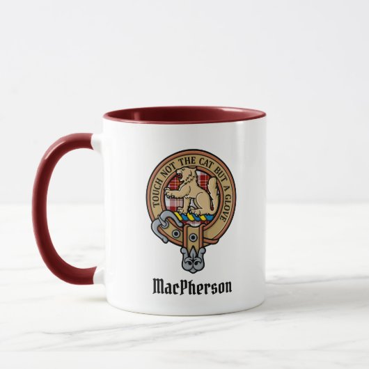Clan MacPherson Wappen über Red Dress Tartan Tasse (Links)