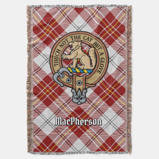 Clan MacPherson-Wappen über Rotem Kleidertartan Decke (Vorderseite Vertikal)