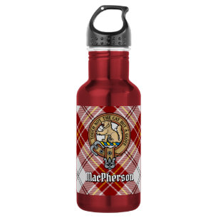 Clan MacPherson-Wappen über Rotem Kleidertartan Edelstahlflasche