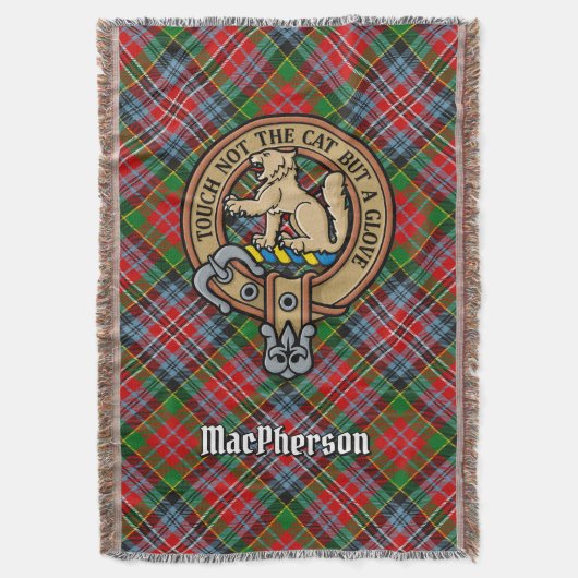 Clan MacPherson-Wappen über Tartan Decke (Vorderseite Vertikal)