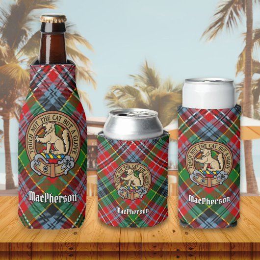 Clan MacPherson Wappen über Tartan Flasche Cooler Flaschenkühler