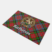 Clan MacPherson Wappen über Tartan Fußmatte (Schrägansicht)