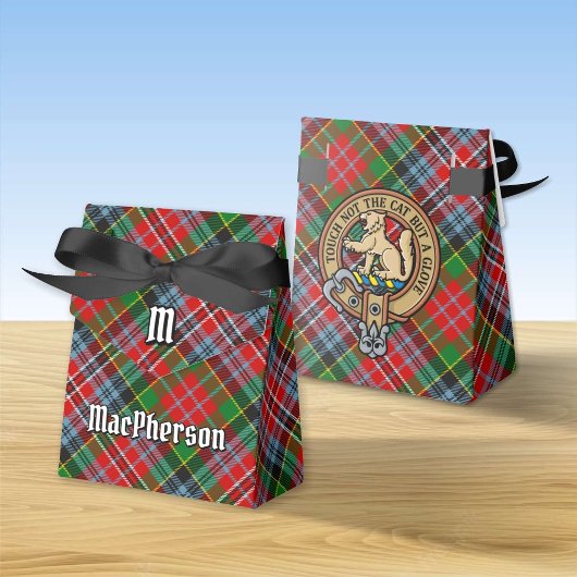 Clan MacPherson Wappen über Tartan Geschenkschachtel