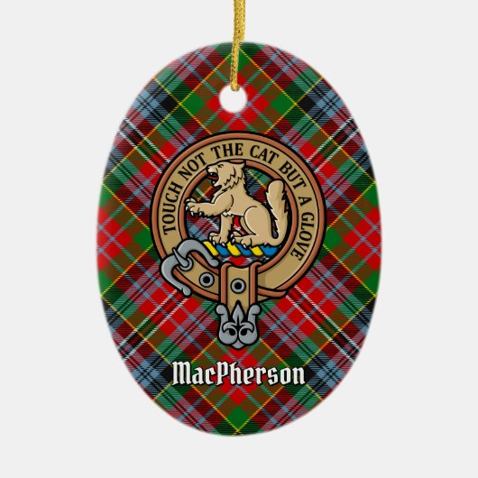 Clan MacPherson Wappen über Tartan Keramik Ornamen Keramik Ornament (Vorne)