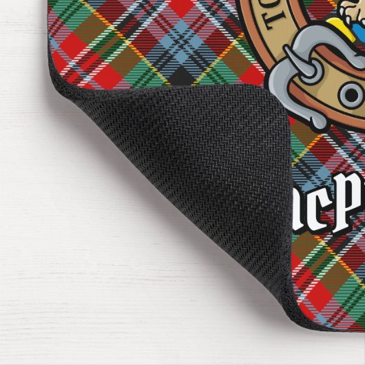 Clan MacPherson Wappen über Tartan Mousepad (Ecke)