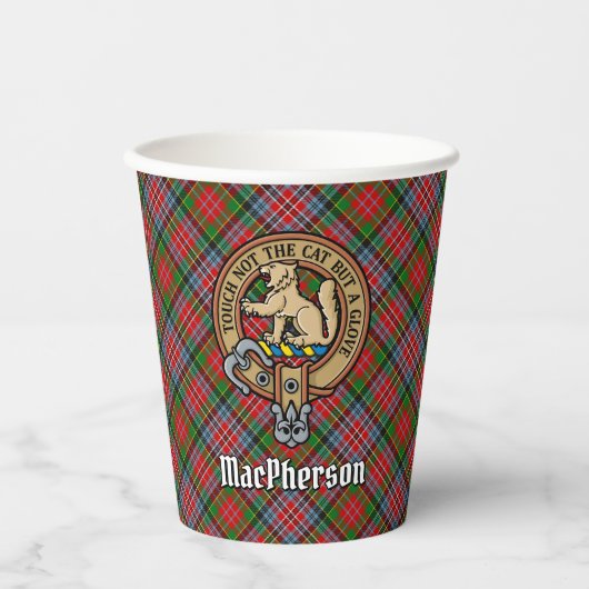 Clan MacPherson Wappen über Tartan Paper Cups Pappbecher (Vorderseite)