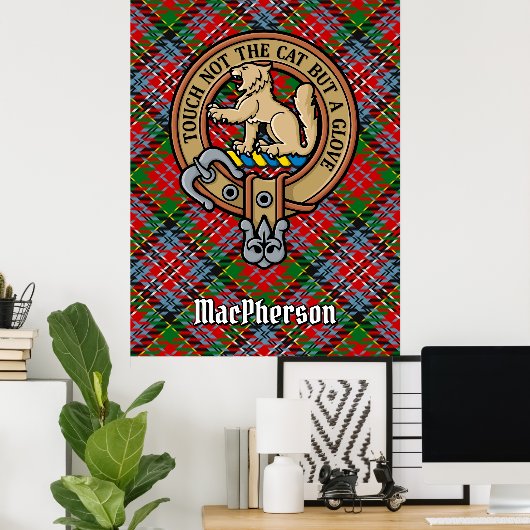 Clan MacPherson Wappen über Tartan Poster (Heimbüro)