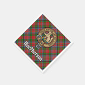 Clan MacPherson Wappen über Tartan Serviette (Ecke)