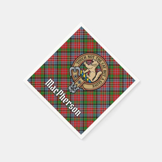 Clan MacPherson Wappen über Tartan Serviette (Ecke)