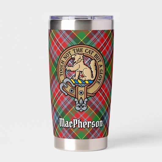 Clan MacPherson Wappen über Tartan Thermobecher (Vorderseite)