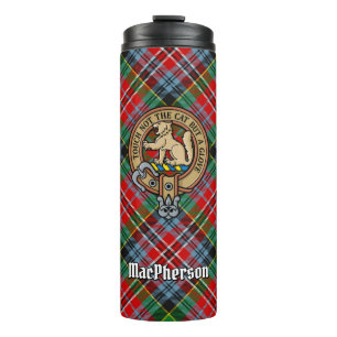Clan MacPherson Wappen über Tartan Thermosbecher