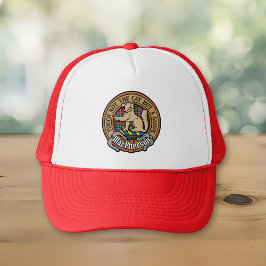 Clan MacPherson Wappen über Tartan Trucker Hat Truckerkappe