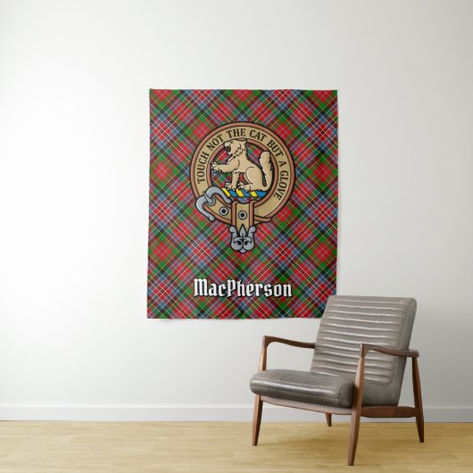 Clan MacPherson Wappen über Tartan Wandteppich (Beispiel)