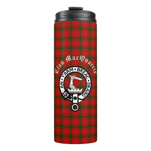 Clan MacQuarrie Tartan und Wappen Thermosbecher (Vorderseite)