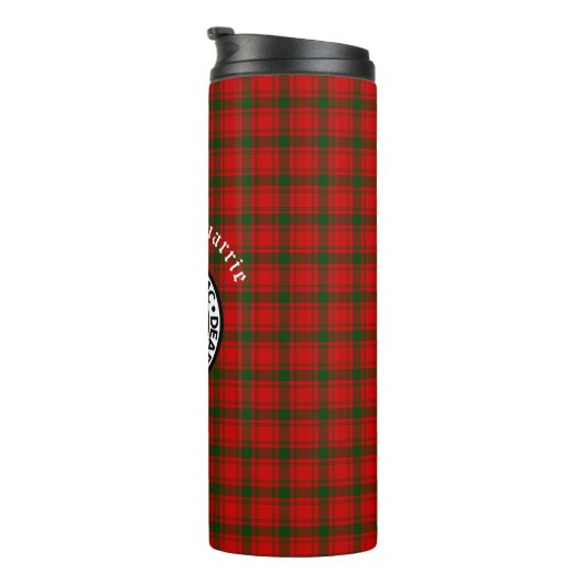 Clan MacQuarrie Tartan und Wappen Thermosbecher (Nach rechts gedreht)