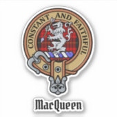 Clan MacQueen Crest über Tartan Aufkleber (Vorderseite)