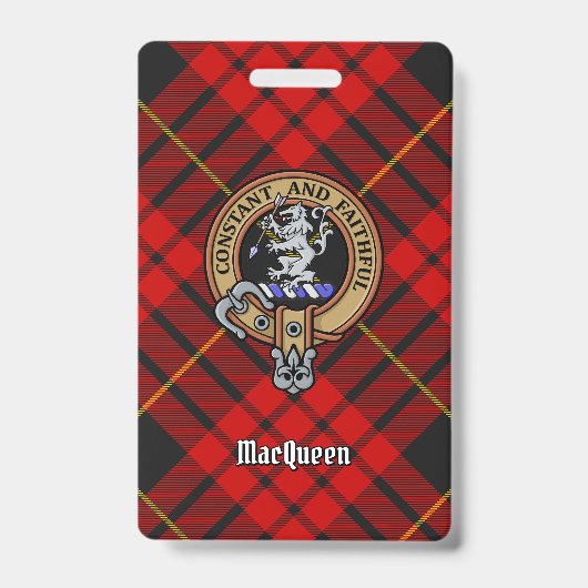 Clan MacQueen Crest über Tartan Ausweis (Vorderseite)