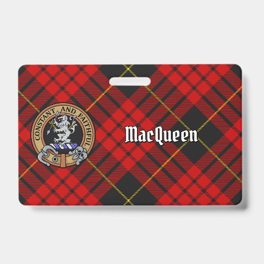 Clan MacQueen Crest über Tartan Ausweis (Vorderseite)