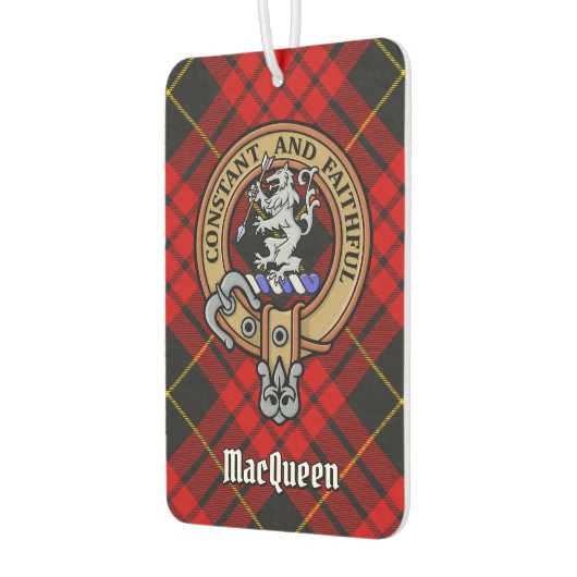 Clan MacQueen Crest über Tartan Autolufterfrischer (Links)